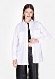 Regular Fit Shirt Neck Düz Kadın Beyaz Uzun Kol Gömlek Cl1073373
