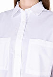 Regular Fit Shirt Neck Düz Kadın Beyaz Uzun Kol Gömlek Cl1073373