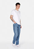 Regular Fit Orta Bel Düz Paça Erkek Mavi Jean Pantolon