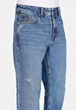 Regular Fit Orta Bel Düz Paça Erkek Mavi Jean Pantolon