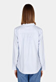 Regular Fit Shirt Neck Düz Kadın Mavi Uzun Kol Gömlek Cl1073407
