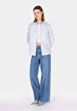 Regular Fit Shirt Neck Düz Kadın Mavi Uzun Kol Gömlek Cl1073407