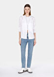 Regular Fit Shirt Neck Düz Kadın Beyaz Uzun Kol Gömlek Cl1073407