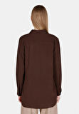 Regular Fit Shirt Neck Düz Kadın Kahverengi Roll-up Gömlek Cl1073413