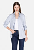Regular Fit Shirt Neck Düz Kadın Mavi Roll-up Gömlek Cl1073413