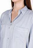 Regular Fit Shirt Neck Düz Kadın Mavi Roll-up Gömlek Cl1073413