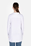 Regular Fit Shirt Neck Düz Kadın Beyaz Roll-up Gömlek Cl1073413