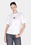 Regular Fit Yuvarlak Yaka Baskılı Kadın Beyaz Kısa Kol Tişört Cl1073455