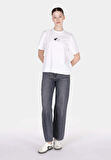 Regular Fit Yuvarlak Yaka Baskılı Kadın Beyaz Kısa Kol Tişört Cl1073455