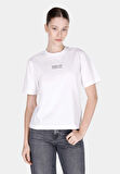 Regular Fit Yuvarlak Yaka Baskılı Kadın Beyaz Kısa Kol Tişört Cl1073470