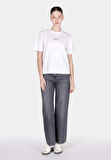 Regular Fit Yuvarlak Yaka Baskılı Kadın Beyaz Kısa Kol Tişört Cl1073470