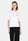 Regular Fit Yuvarlak Yaka Baskılı Kadın Beyaz Kısa Kol Tişört Cl1073543