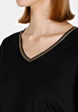 Regular Fit V Yaka Düz Kadın Siyah Kısa Kol Tişört Cl1073550