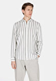 Regular Fit Shirt Neck Çizgili Erkek Yeşil Uzun Kol Gömlek Cl1073562