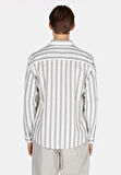 Regular Fit Shirt Neck Çizgili Erkek Yeşil Uzun Kol Gömlek Cl1073562