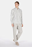 Regular Fit Shirt Neck Çizgili Erkek Yeşil Uzun Kol Gömlek Cl1073562