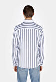 Regular Fit Shirt Neck Çizgili Erkek Mavi Uzun Kol Gömlek Cl1073562