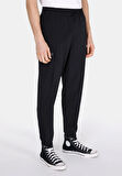 Slim Fit Orta Bel Lastikli Paça Erkek Siyah  Pantolon