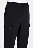 Slim Fit Orta Bel Lastikli Paça Erkek Siyah  Pantolon
