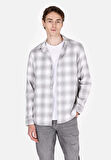 Regular Fit Shirt Neck Ekoseli Erkek Gri Uzun Kol Gömlek Cl1073577