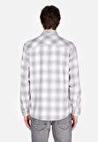 Regular Fit Shirt Neck Ekoseli Erkek Gri Uzun Kol Gömlek Cl1073577