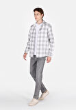 Regular Fit Shirt Neck Ekoseli Erkek Gri Uzun Kol Gömlek Cl1073577