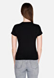 Slim Fit Yuvarlak Yaka Düz Kadın Siyah Kısa Kol Tişört Cl1073597