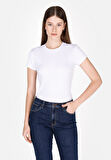 Slim Fit Yuvarlak Yaka Düz Kadın Beyaz Kısa Kol Tişört Cl1073597