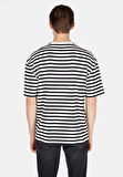 Oversize Fit Yuvarlak Yaka Çizgili Erkek Siyah Kısa Kol Tişört Cl1073636