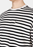 Oversize Fit Yuvarlak Yaka Çizgili Erkek Siyah Kısa Kol Tişört Cl1073636