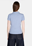 Slim Fit Polo Yaka Düz Kadın Mavi Kısa Kol Tişört Cl1073698
