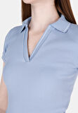 Slim Fit Polo Yaka Düz Kadın Mavi Kısa Kol Tişört Cl1073698