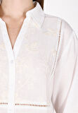Regular Fit Shirt Neck Düz Kadın Beyaz Uzun Kol Gömlek