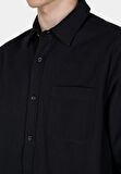 Regular Fit Shirt Neck Düz Erkek Siyah Uzun Kol Gömlek Cl1073761