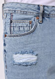 Regular Fit Orta Bel Düz Erkek İndigo Jean Şort