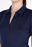Slim Fit Polo Yaka Düz Kadın Lacivert Kısa Kol Tişört Cl1073834