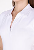 Slim Fit Polo Yaka Düz Kadın Beyaz Kısa Kol Tişört Cl1073834
