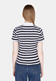 Slim Fit Polo Yaka Çizgili Kadın Beyaz Kısa Kol Tişört Cl1073835