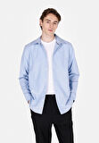 Regular Fit Shirt Neck Düz Erkek Mavi Uzun Kol Gömlek Cl1073845