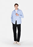 Regular Fit Shirt Neck Düz Erkek Mavi Uzun Kol Gömlek Cl1073845