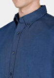 Regular Fit Shirt Neck Düz Erkek Lacivert Uzun Kol Gömlek Cl1073845