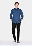 Regular Fit Shirt Neck Düz Erkek Lacivert Uzun Kol Gömlek Cl1073845