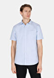 Regular Fit Shirt Neck Düz Erkek Mavi Kısa Kol Gömlek Cl1073847