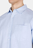 Regular Fit Shirt Neck Düz Erkek Mavi Kısa Kol Gömlek Cl1073847