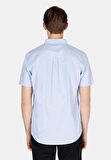 Regular Fit Shirt Neck Düz Erkek Mavi Kısa Kol Gömlek Cl1073847
