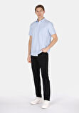 Regular Fit Shirt Neck Düz Erkek Mavi Kısa Kol Gömlek Cl1073847