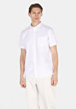 Regular Fit Shirt Neck Düz Erkek Beyaz Kısa Kol Gömlek