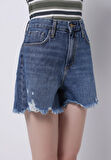 Mom Fit Yüksel Bel Düz Kadın Denim Jean Şort