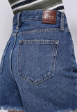 Mom Fit Yüksel Bel Düz Kadın Denim Jean Şort