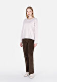 Regular Fit Yuvarlak Yaka Çizgili Kadın Bej Uzun Kol Tişört Cl1073949